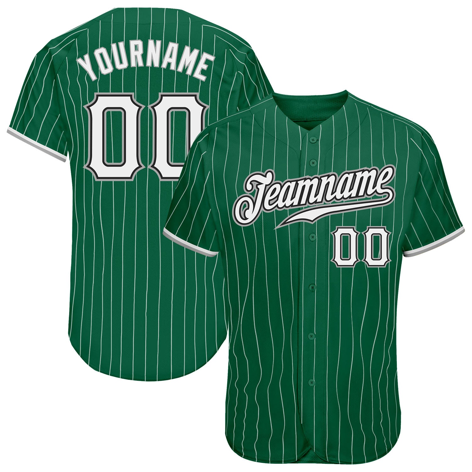 Custom Name Number Kelly Green White Pinstripe Authentic Baseball Jersey - Personalized Team Jersey Personalized Kelly Green