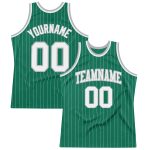 Personalized Kelly Green and White Pinstripe Authentic Basketball Jersey Personalized Kelly Green White Pinstripe White-Gray