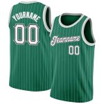 Custom Personalized Basketball Jersey with Kelly Green White Pinstripe - Authentic Team Jersey with Custom Name and Number