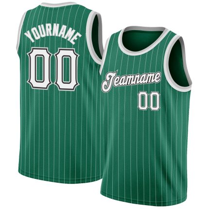 Custom Personalized Basketball Jersey with Kelly Green White Pinstripe - Authentic Team Jersey with Custom Name and Number