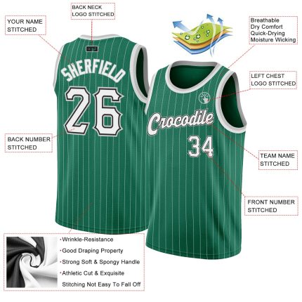 Custom Personalized Basketball Jersey with Kelly Green White Pinstripe - Authentic Team Jersey with Custom Name and Number