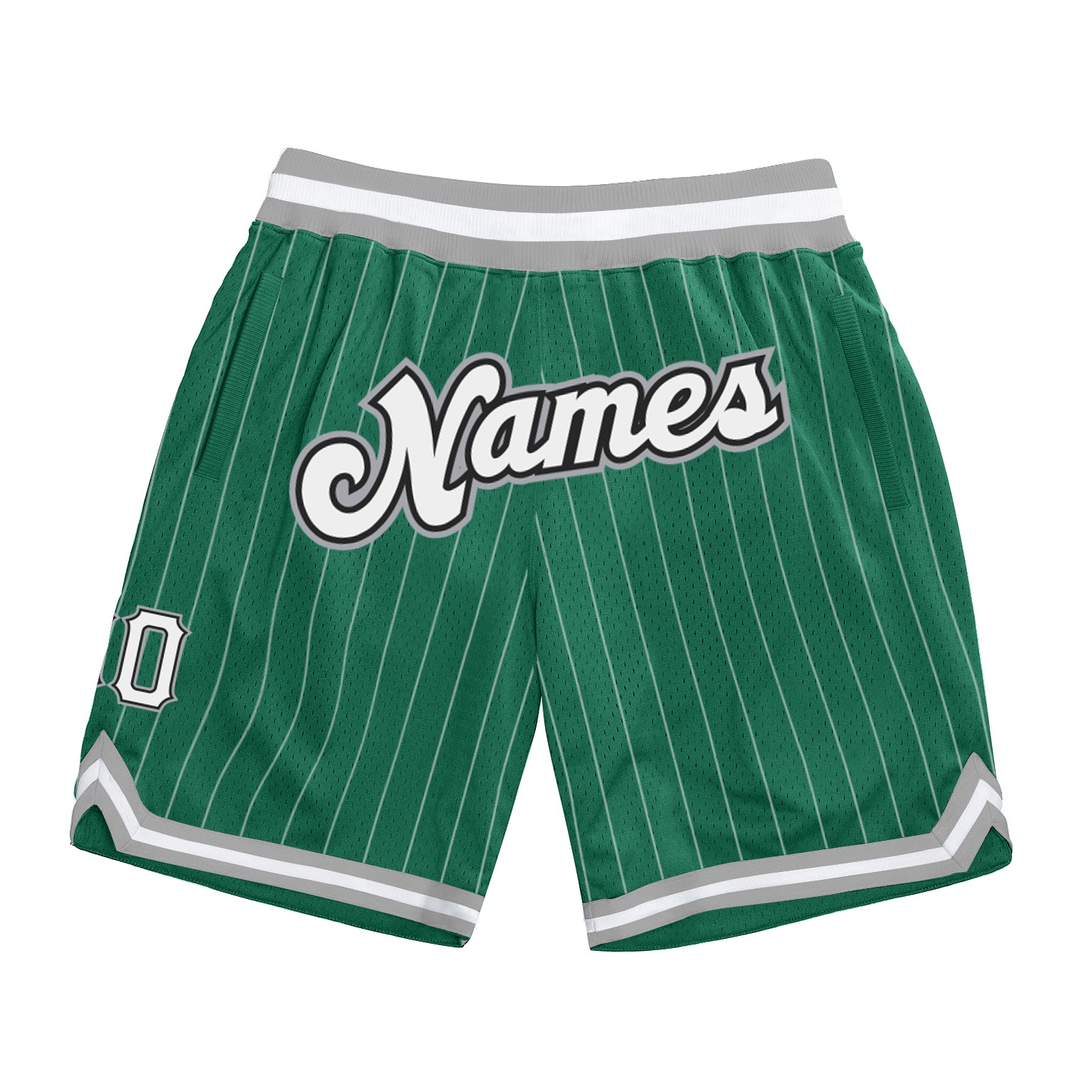 Custom Name and Number Authentic Basketball Shorts in Kelly Green White Pinstripe - Team Apparel for Fans Personalized Kelly