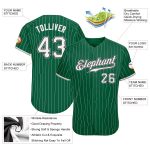 Custom Name and Number Authentic Softball Jersey in Kelly Green with White Gray Pinstripes Personalized Kelly Green White
