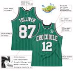 Custom Kelly Green Pinstripe Basketball Jersey with Name and Number - Authentic Team Jersey in White and Gray-Black Personalized