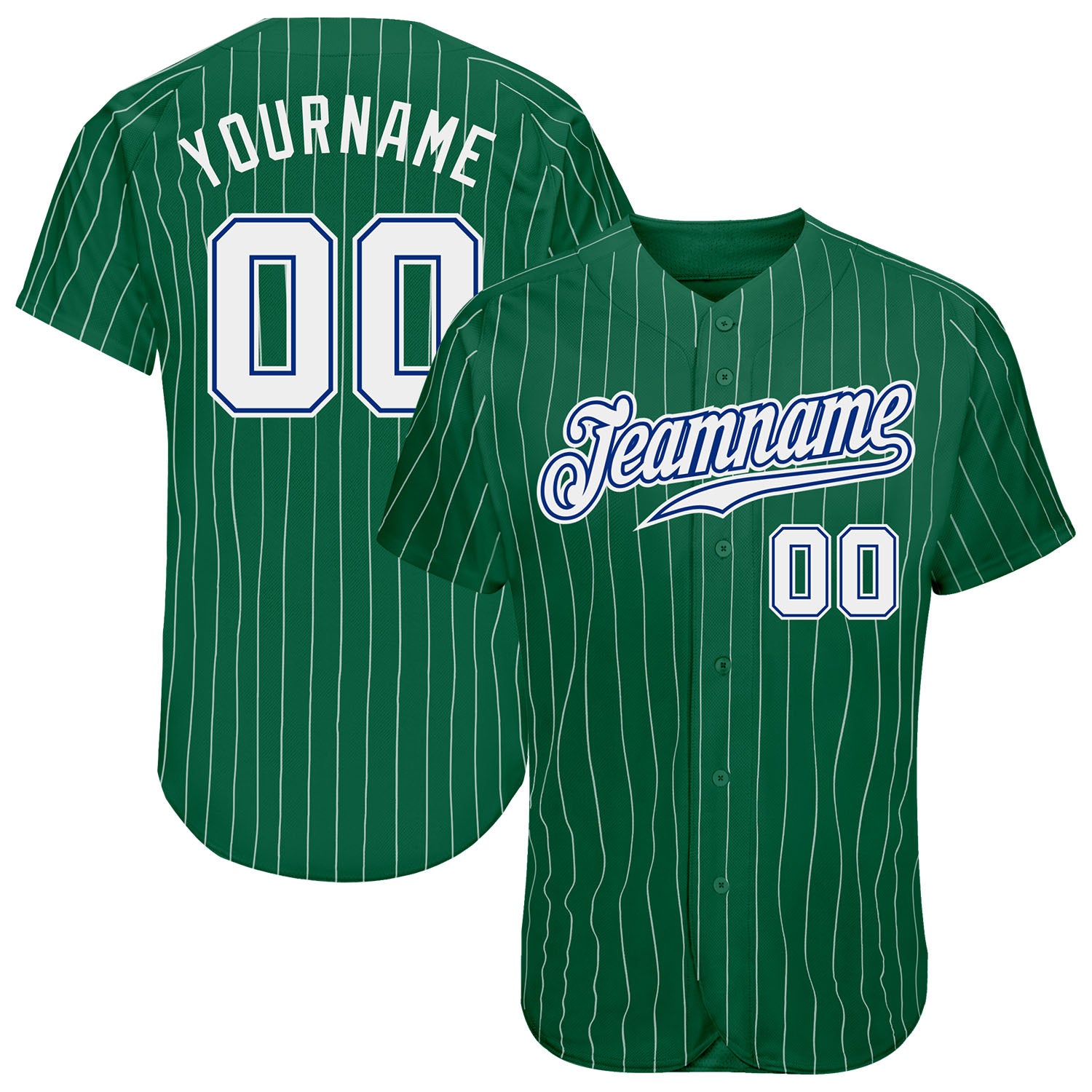 Custom Baseball Jersey with Name and Number - Kelly Green and White Pinstripe - Authentic Team Apparel Personalized Kelly
