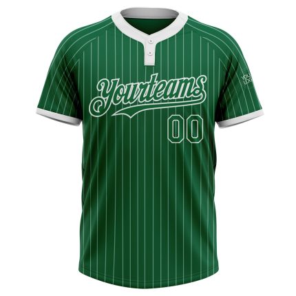 Custom Name and Number Unisex Softball Jersey Kelly Green White Pinstripe Two-Button Personalized Kelly Green White Pinstripe