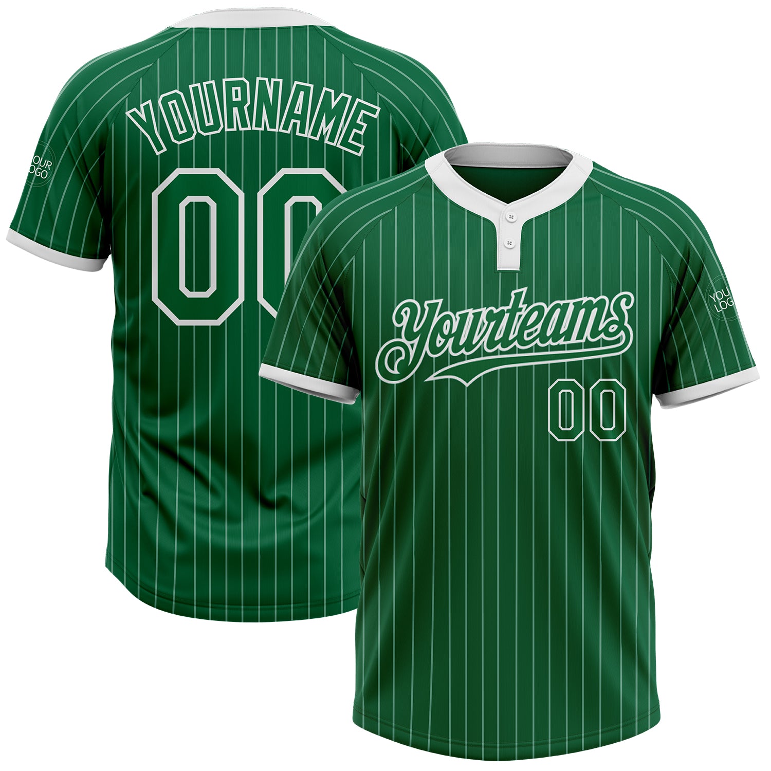 Custom Name and Number Unisex Softball Jersey Kelly Green White Pinstripe Two-Button Personalized Kelly Green White Pinstripe