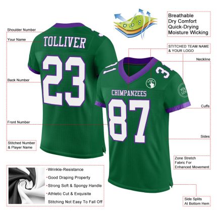Custom Name and Number Personalized Kelly Green White-Purple Mesh Authentic Football Jersey Personalized Kelly Green White-Purple