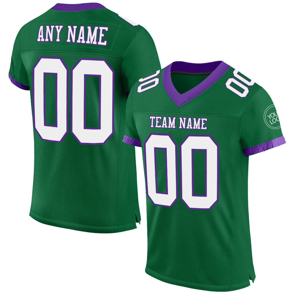 Custom Name and Number Personalized Kelly Green White-Purple Mesh Authentic Football Jersey Personalized Kelly Green White-Purple