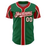 Personalized Authentic Baseball Jersey Team Custom Name & Number - Kelly Green with White-Red Arm Colors Personalized Kelly