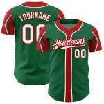 Personalized Authentic Baseball Jersey Team Custom Name & Number - Kelly Green with White-Red Arm Colors Personalized Kelly
