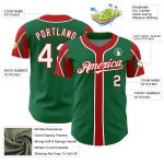 Personalized Authentic Baseball Jersey Team Custom Name & Number - Kelly Green with White-Red Arm Colors Personalized Kelly