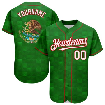 Custom Mexico Baseball Jersey - Personalized 3D Kelly Green with White-Red, Your Name & Number, Authentic Team Gear Personalized
