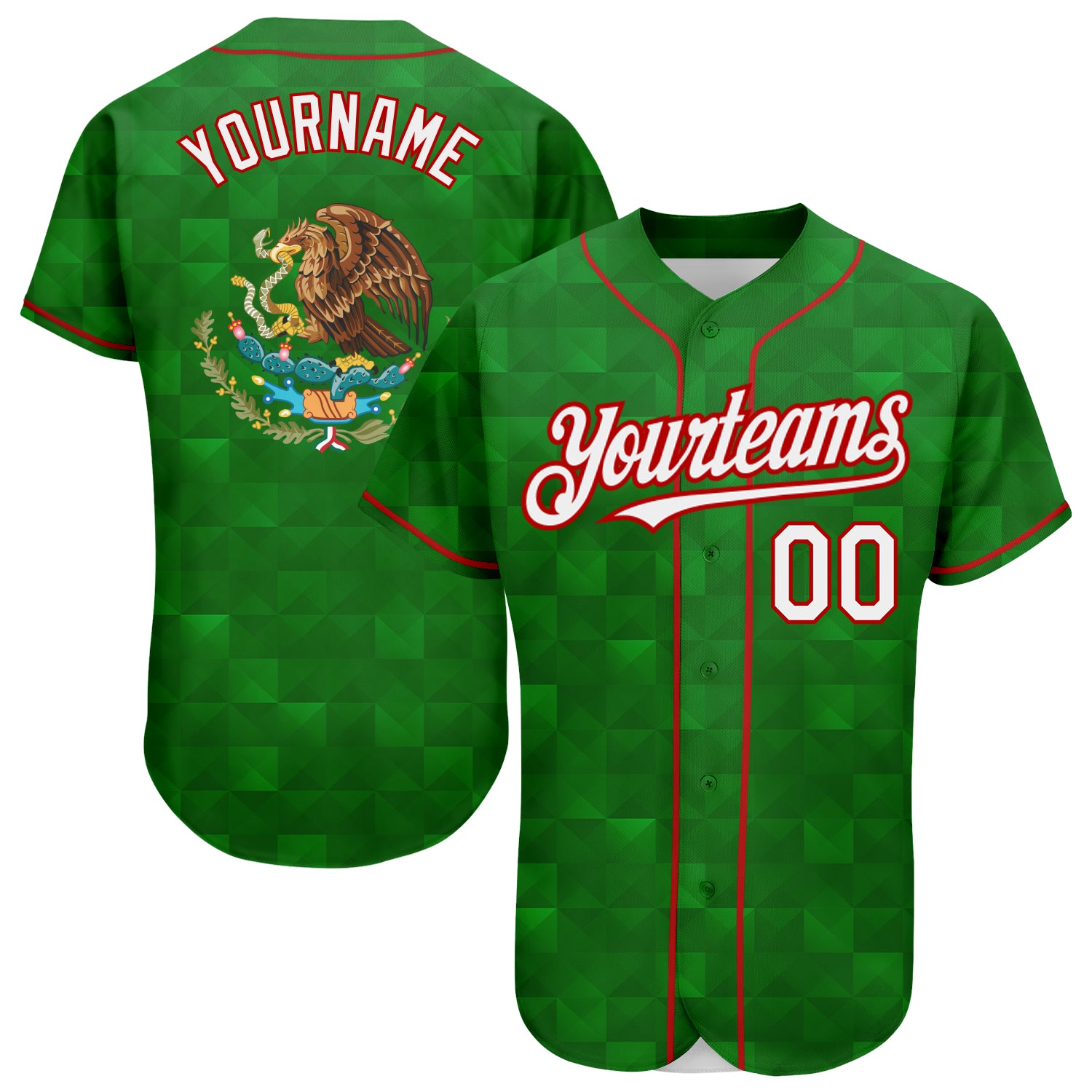 Custom Mexico Baseball Jersey - Personalized 3D Kelly Green with White-Red, Your Name & Number, Authentic Team Gear Personalized