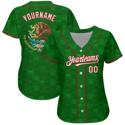 Custom Mexico Baseball Jersey - Personalized 3D Kelly Green with White-Red, Your Name & Number, Authentic Team Gear Personalized
