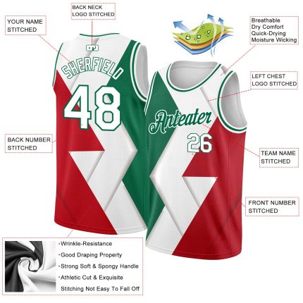 Personalized Mexico Basketball Jersey 3D Authentic Kelly Green Red Personalized Kelly Green White-Red 3D Mexico Authentic