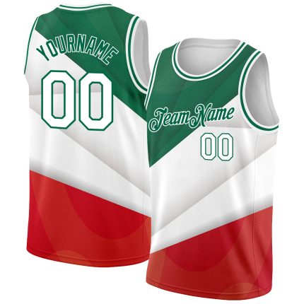 Custom Name Number Mexico Basketball Jersey 3D Authentic in Kelly Green White-Red Personalized Kelly Green White-Red 3D Mexico