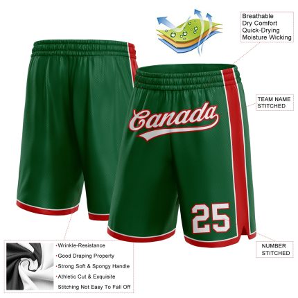 Custom Name Number Basketball Shorts Authentic Green White-Red for Team Personalized Kelly Green White-Red Authentic Basketball