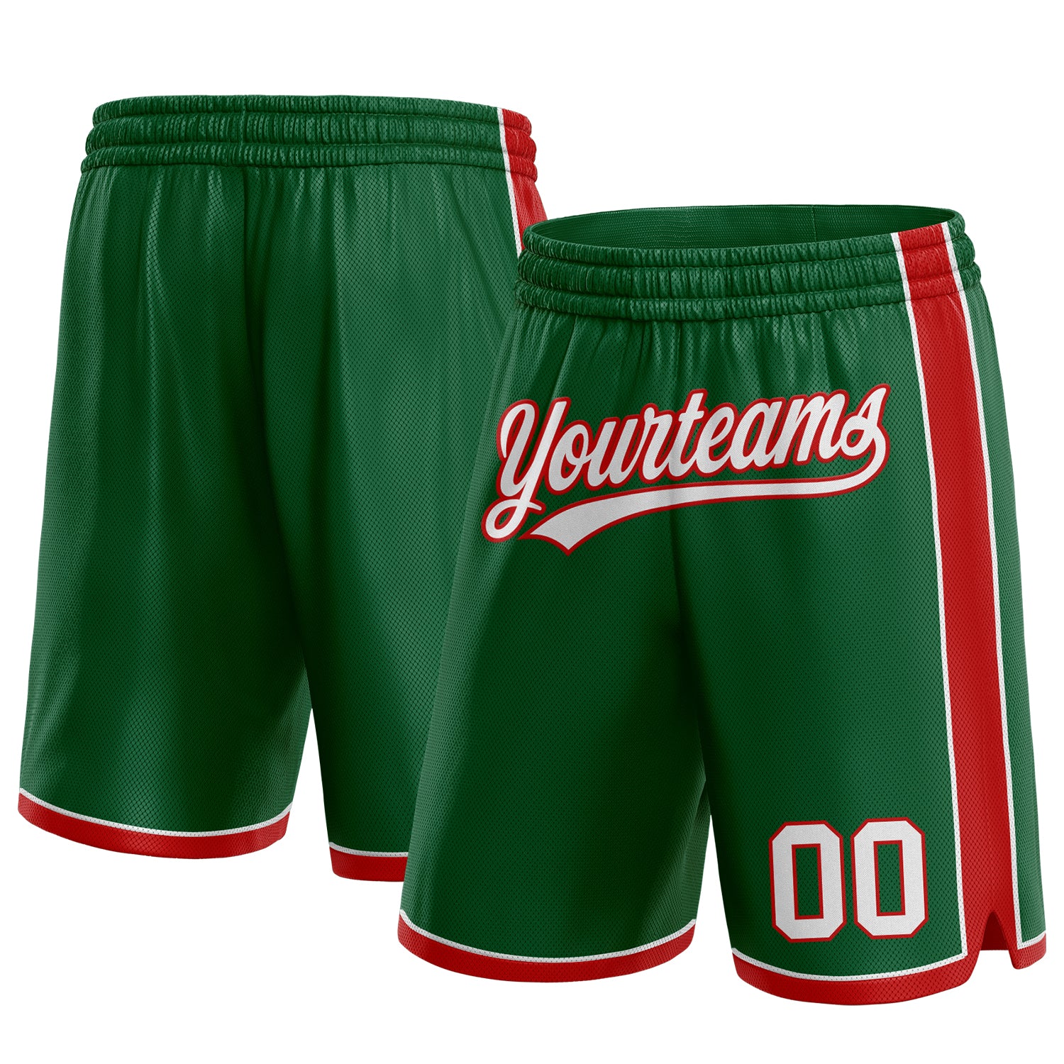Custom Name Number Basketball Shorts Authentic Green White-Red for Team Personalized Kelly Green White-Red Authentic Basketball