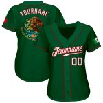 Custom Mexican Flag Baseball Jersey with Personalized Name and Number - Kelly Green White-Red Authentic Team Apparel Personalized