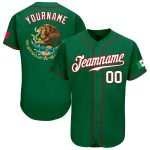 Custom Mexican Flag Baseball Jersey with Personalized Name and Number - Kelly Green White-Red Authentic Team Apparel Personalized