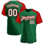 Custom Name Number Baseball Jersey - Authentic Kelly Green White-Red Raglan Sleeves Personalized Kelly Green White-Red Authentic