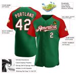 Custom Name Number Baseball Jersey - Authentic Kelly Green White-Red Raglan Sleeves Personalized Kelly Green White-Red Authentic