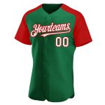 Custom Name Number Baseball Jersey - Authentic Kelly Green White-Red Raglan Sleeves Personalized Kelly Green White-Red Authentic