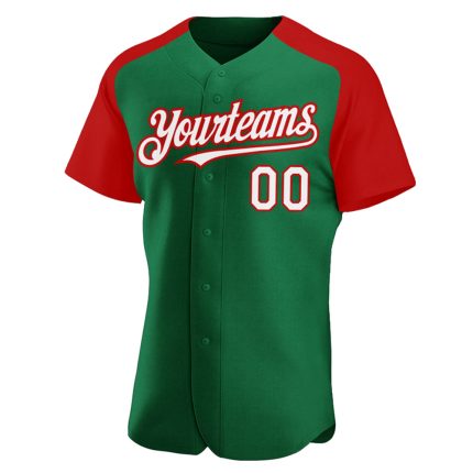 Custom Name Number Baseball Jersey - Authentic Kelly Green White-Red Raglan Sleeves Personalized Kelly Green White-Red Authentic