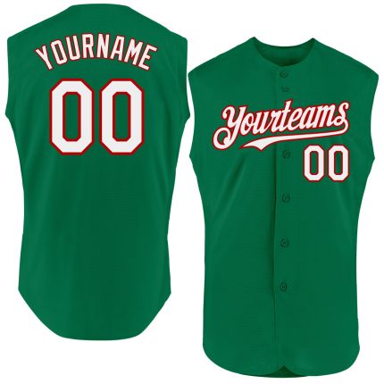 Custom Team Name and Number Sleeveless Baseball Jersey - Personalized Kelly Green and Red Authentic Design Personalized Kelly