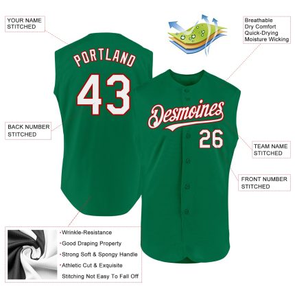 Custom Team Name and Number Sleeveless Baseball Jersey - Personalized Kelly Green and Red Authentic Design Personalized Kelly