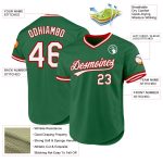 Custom Authentic Throwback Baseball Jersey with Personalized Name & Number in Kelly Green White-Red Personalized Kelly Green
