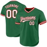 Custom Authentic Throwback Baseball Jersey with Personalized Name & Number in Kelly Green White-Red Personalized Kelly Green