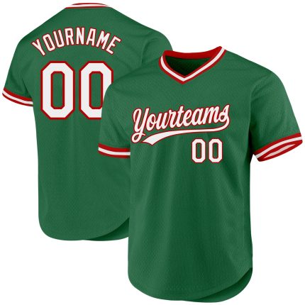 Custom Authentic Throwback Baseball Jersey with Personalized Name & Number in Kelly Green White-Red Personalized Kelly Green