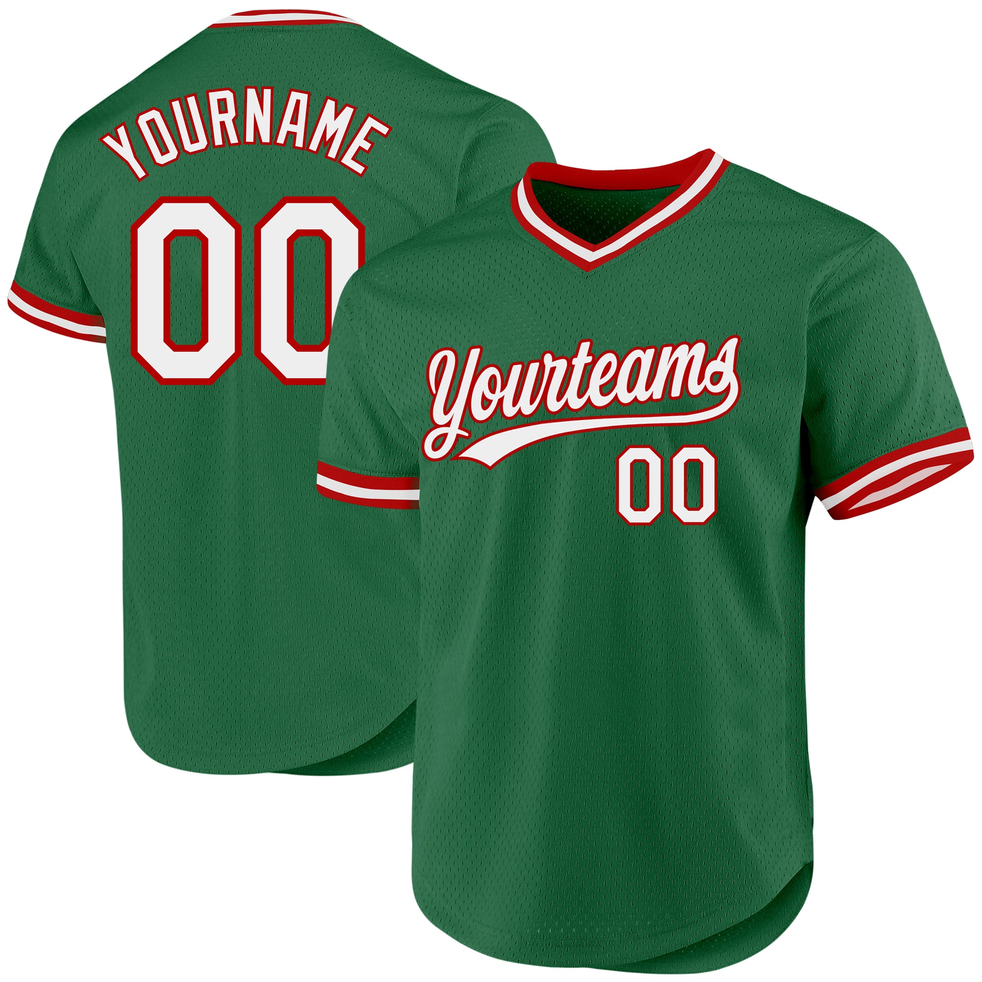 Custom Authentic Throwback Baseball Jersey with Personalized Name & Number in Kelly Green White-Red Personalized Kelly Green