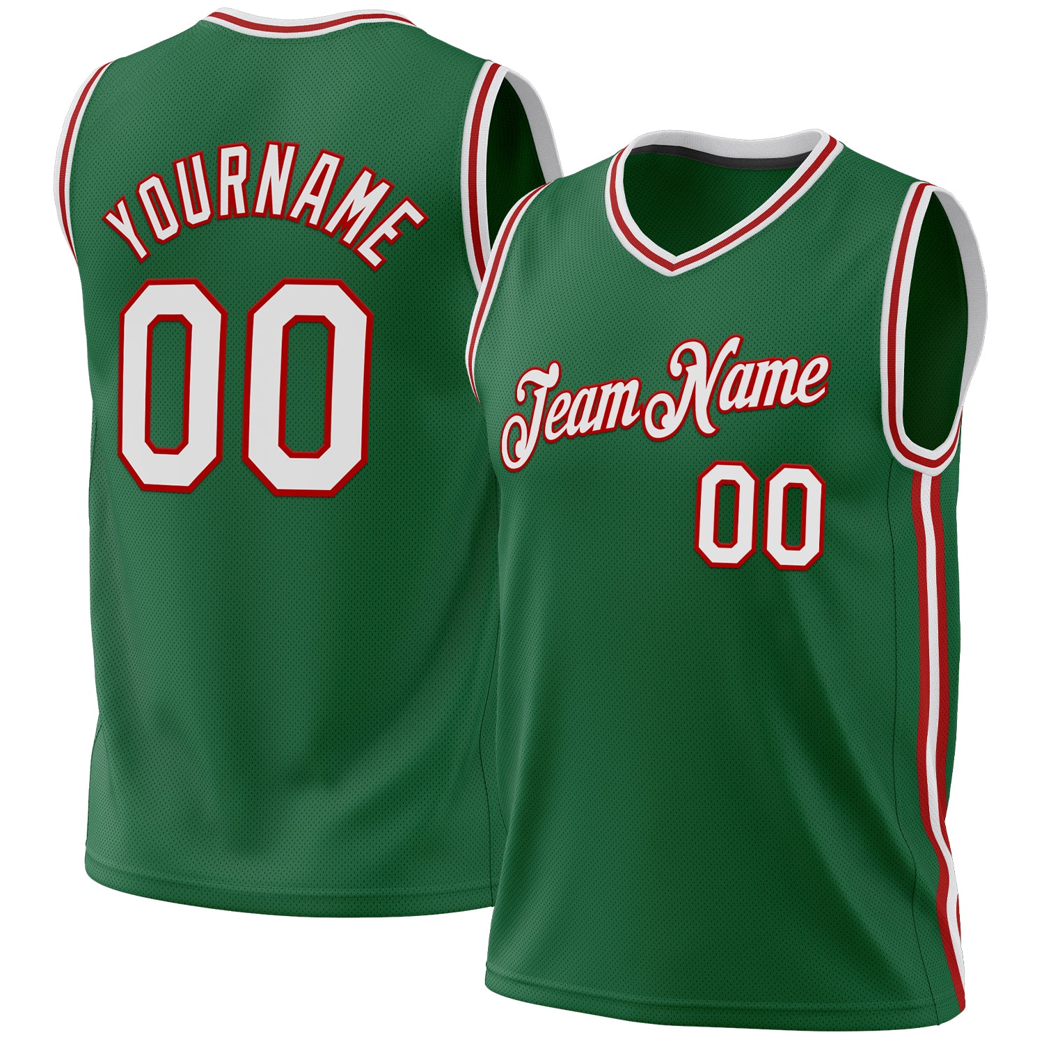 Personalized Authentic Throwback Basketball Jersey in Kelly Green with White-Red Accents Personalized Kelly Green White-Red