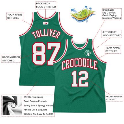 Custom Team Name Number Authentic Throwback Basketball Jersey Kelly Green White-Red Personalized Kelly Green White-Red Authentic