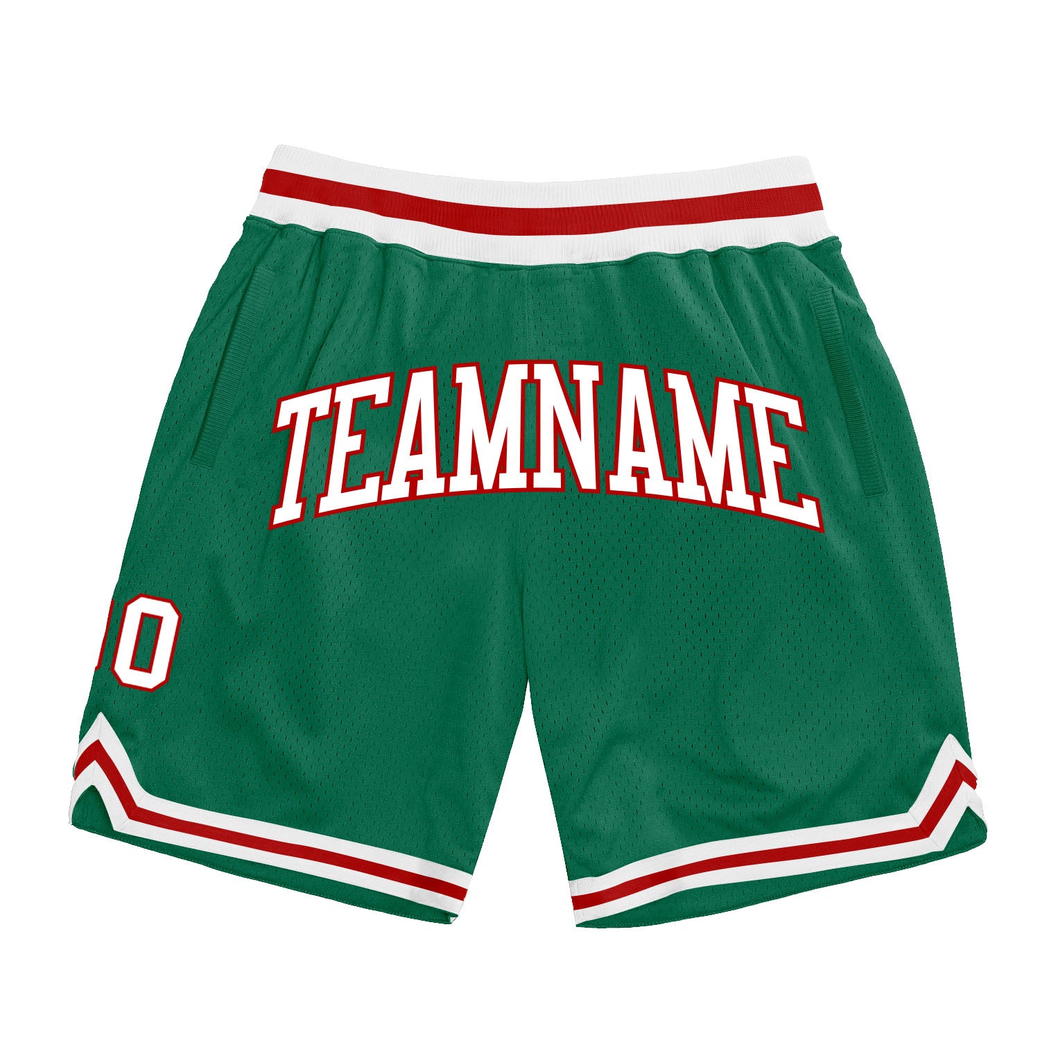 Custom Team Name Number Authentic Kelly Green and White-Red Throwback Basketball Shorts Personalized Kelly Green White-Red
