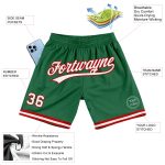 Personalized Authentic Throwback Basketball Shorts in Kelly Green with White-Red Accents Personalized Kelly Green White-Red