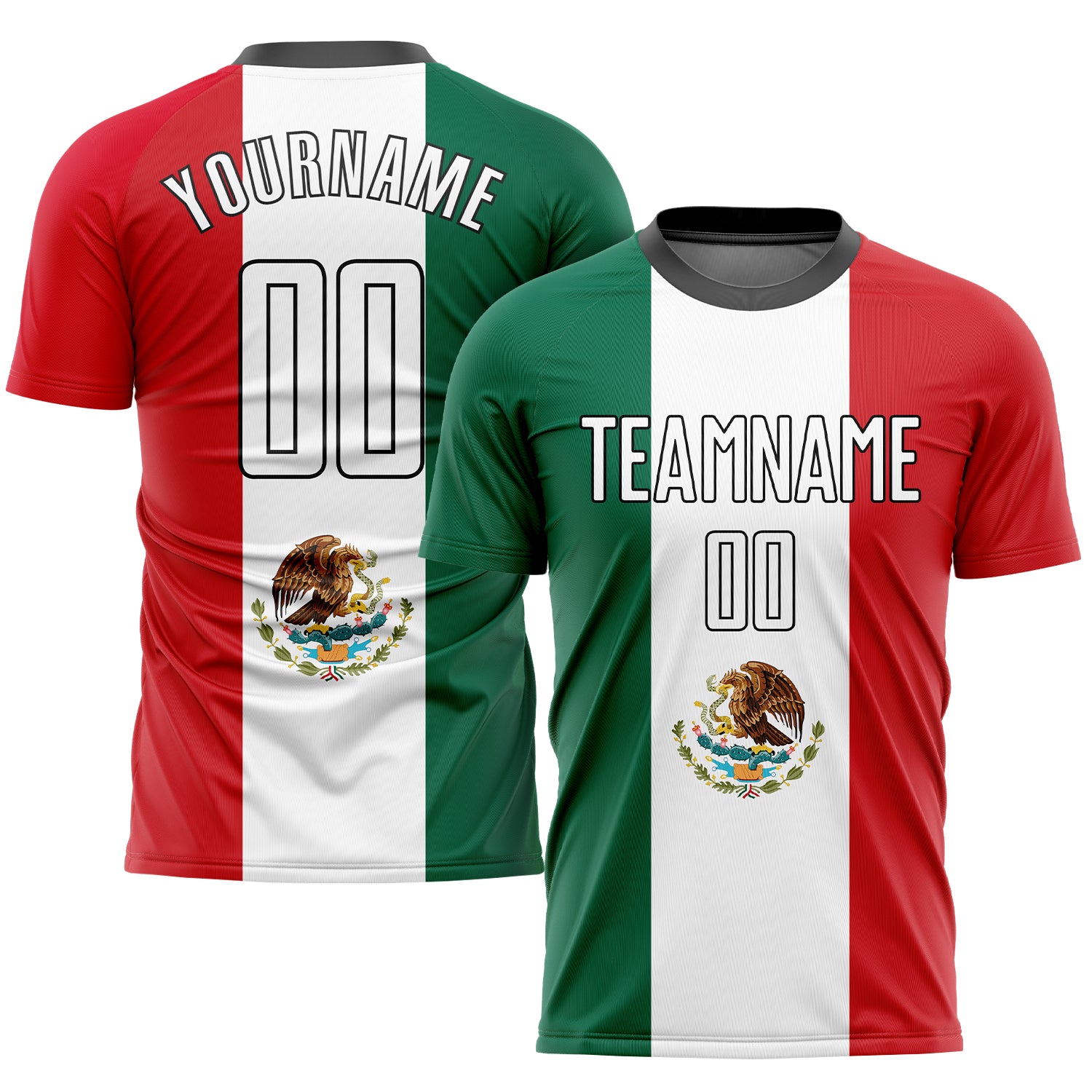 Custom Mexican Flag Soccer Jersey Personalized with Name and Number - Green, White, Red, and Black Sublimation Uniform Personalized