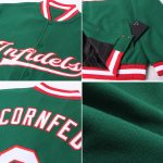 Custom Name and Number Varsity Letterman Jacket Kelly Green White-Red Bomber Full-Snap Personalized Kelly Green White-Red