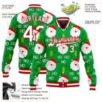 Custom Name & Number 3D Bomber Varsity Jacket in Kelly Green with White-Red Christmas Theme - Full-Snap Letterman Jacket