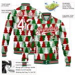 Custom Name Number Kelly Green Red White Christmas Tree 3D Bomber Varsity Letterman Jacket Personalized Kelly Green White-Red