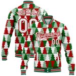Custom Name Number Kelly Green Red White Christmas Tree 3D Bomber Varsity Letterman Jacket Personalized Kelly Green White-Red