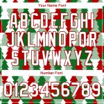 Custom Name Number Kelly Green Red White Christmas Tree 3D Bomber Varsity Letterman Jacket Personalized Kelly Green White-Red