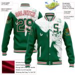 Custom Name and Number Eagles 3D Bomber Varsity Letterman Jacket Kelly Green White-Red Personalized Kelly Green White-Red
