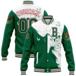 Custom Name and Number Eagles 3D Bomber Varsity Letterman Jacket Kelly Green White-Red Personalized Kelly Green White-Red