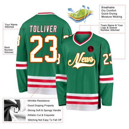 Custom Team Hockey Jersey with Personalized Name & Number - Kelly Green, White-Red Personalized Kelly Green White-Red Hockey