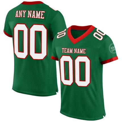 Personalized Authentic Football Jersey - Kelly Green with White-Red Mesh Design Personalized Kelly Green White-Red Mesh Authentic