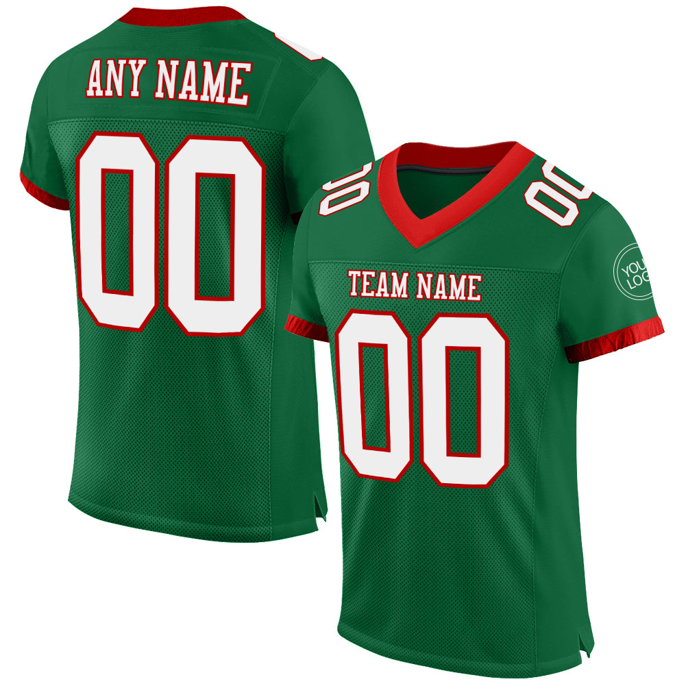 Personalized Authentic Football Jersey - Kelly Green with White-Red Mesh Design Personalized Kelly Green White-Red Mesh Authentic